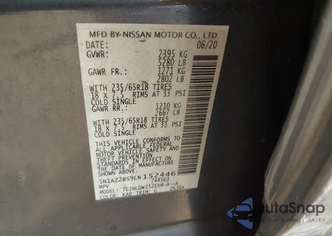 2020 Nissan Murano Sv Intelligent Awd from USA, damaged, VIN 5N1AZ2BS9LN152446